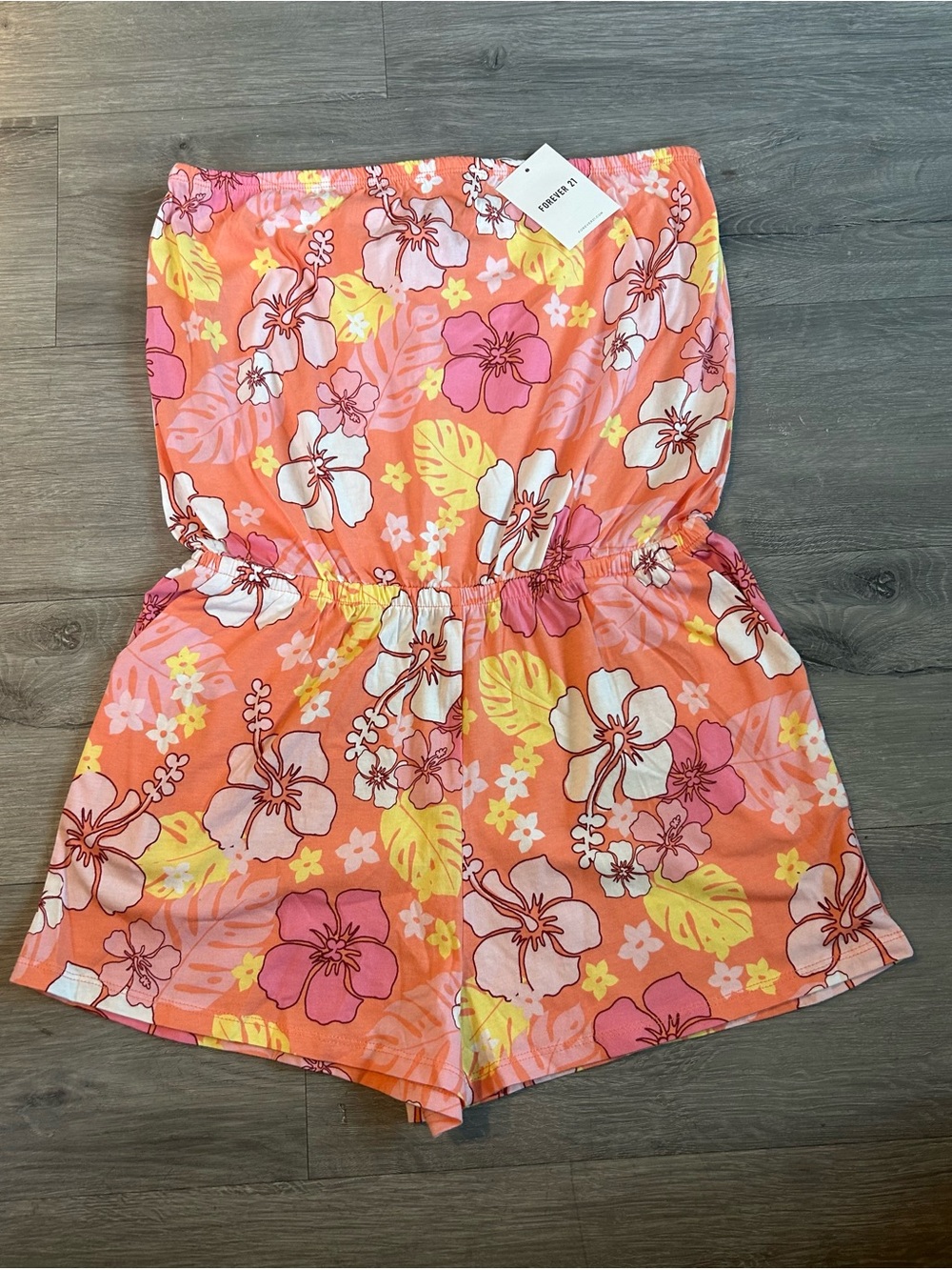 FOREVER 21 Women's Floral Sleeveless Romper M 100% Cotton Orange Pink Yellow